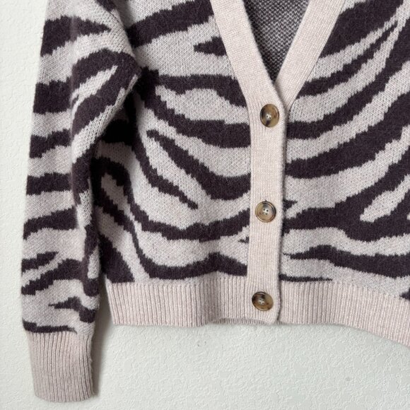 J. Crew Cozy Wool Alpaca Blend Ribbed V-Neck Cardigan Sweater in Zebra Stripe - Picture 6 of 13